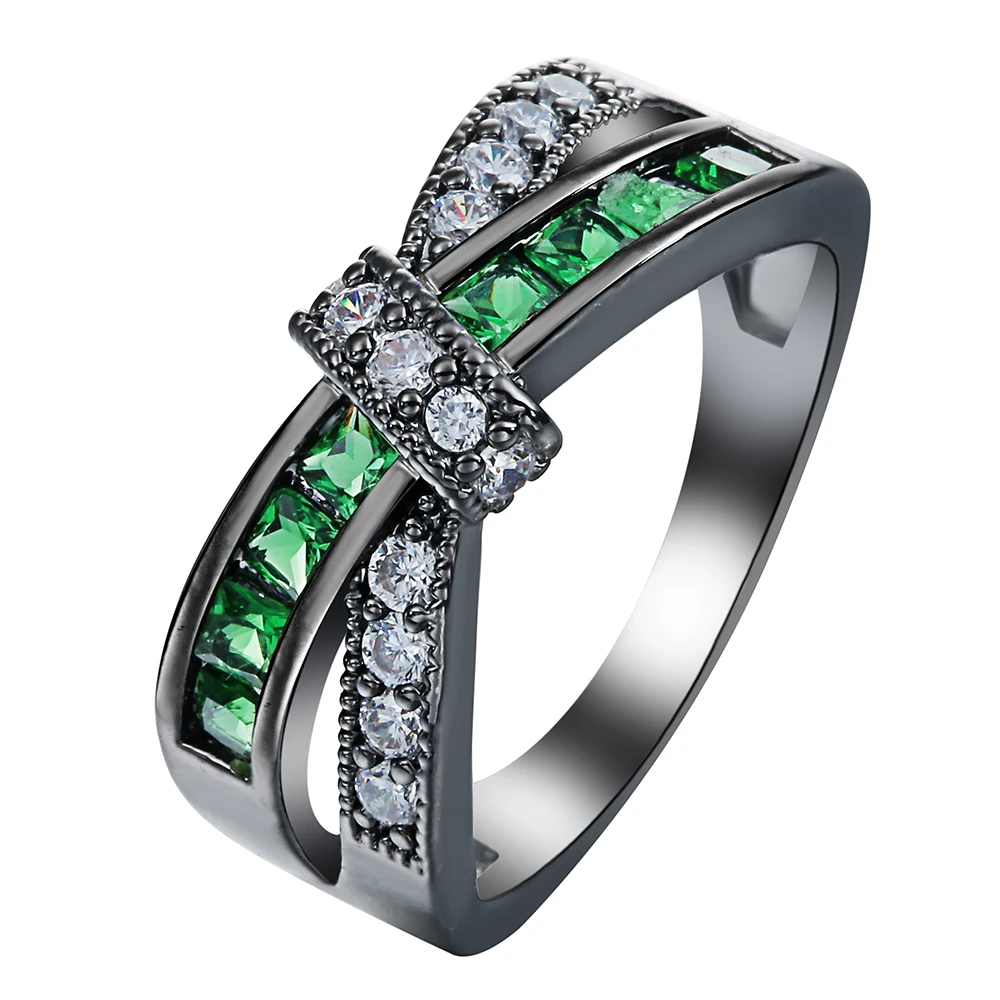 green black Обручальное кольцо для девушки подарок крест розовый красный циркон из камня принцесса женские свадебные фиолетовые синие серебряные цвета ювелирные изделия - Цвет основного камня: green black