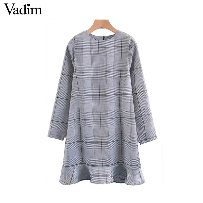 Платье Vadim женское клетчатое мини платье с длинным рукавом и оборками|vestidos mujer|mini