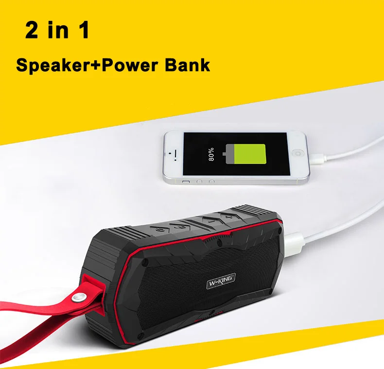 W-king S9 Портативный беспроводной Bluetooth динамик водостойкий динамик 4000 мАч Внешний аккумулятор для телефона с поддержкой МУЗЫКИ TF карта Aux