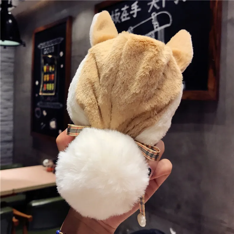 Ainike Cute Warm Fur Ball Pig Dog Hat Phone Case For iPhone X 6 6s Plus 7 7Plus 8 8Plus Animal Ears Soft Furry Plush Back Cover |