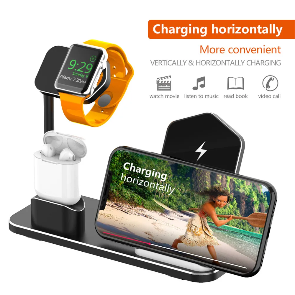 Беспроводная зарядная подставка из алюминиевого сплава для iPhone Xr XS X AirPods Apple Watch