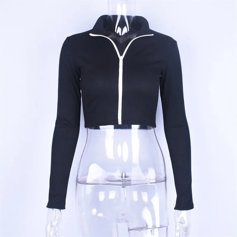 Модные весенние обрезанный свитер новинки для женщин Твердые Zip Up Кардиган