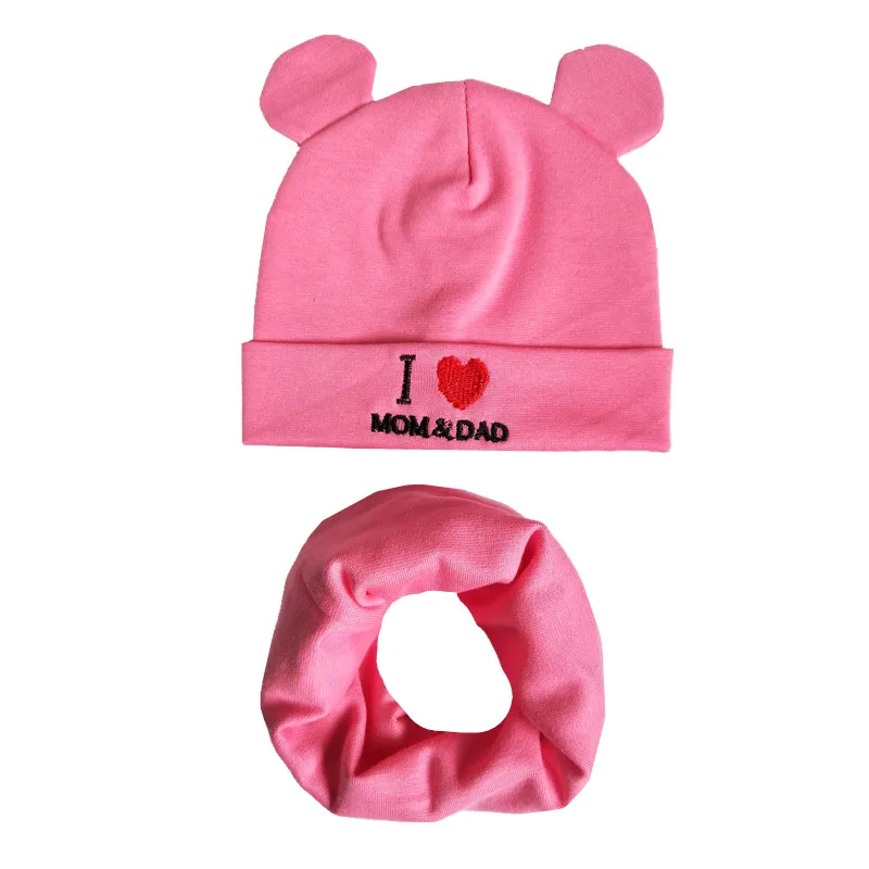 pink set Новые осенне-зимние детские комплекты с шапкой для мальчиков и девочек, шарф с шеей, весенние теплые детские вязаные шапки, комплекты из хлопка, Детский комплект с шапкой и шарфом - Цвет: pink set