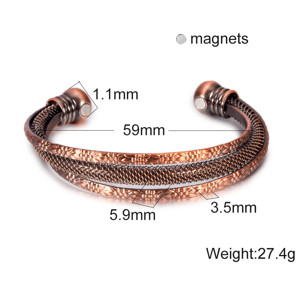 

Vinterly Twisted Copper Bracelet Vintage Flowers Energy Magnetic Bracelet Adjustable Open Cuff Bracelets Bangles Gifts for Women