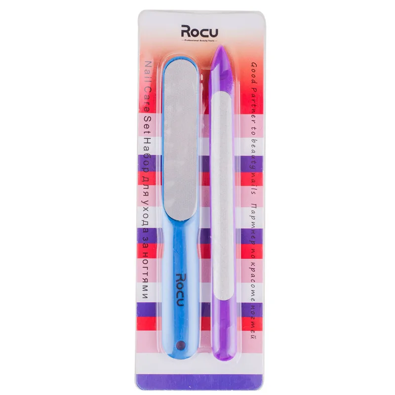2Pcs Dual Sided Stainless Steel Metal Nail file Manicure Pedicure Tools Women Nail Art File Care Set 141mm*17mm& 151mm*17mm - Цвет: Blue and Purple