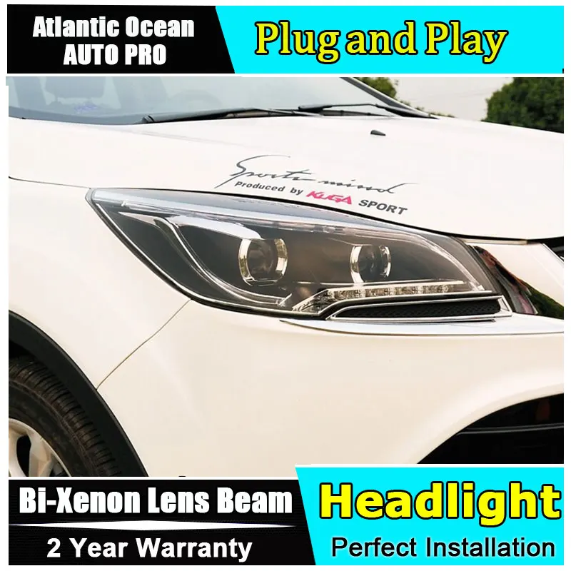 

xenon H7 headlights for ford kuga escape 2013-2016 car styling LED guide DRL HID Kit Bi-xenon Double lens headlamps for kuga