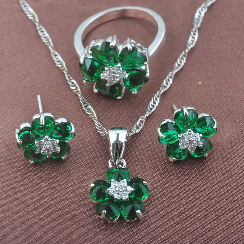New Flower Green Zirconia Women's Silver PlatedJewelry Sets Necklace Pendant Earrings Ring TZ0541 | Украшения и аксессуары