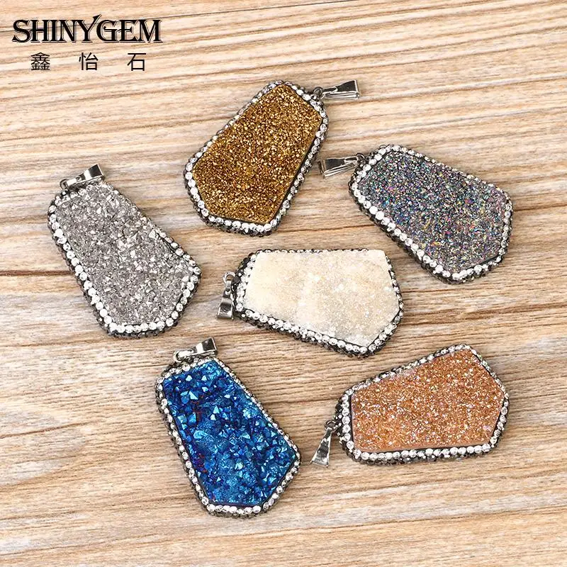 Необычные Красочные Кристальные камни кулон проложить Стразы натуральный друзы