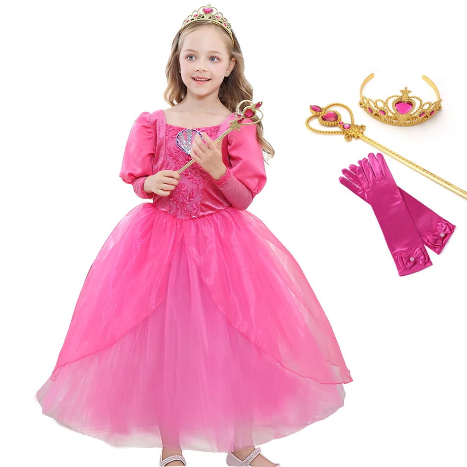 Rose Dress Set Маленькое Платье Mermard для девочек; платье принцессы Ариэль, жасмин, Золушка, Белль; детский нарядный костюм с цветочным рисунком; детское праздничное платье на день рождения - Цвет: Rose Dress Set