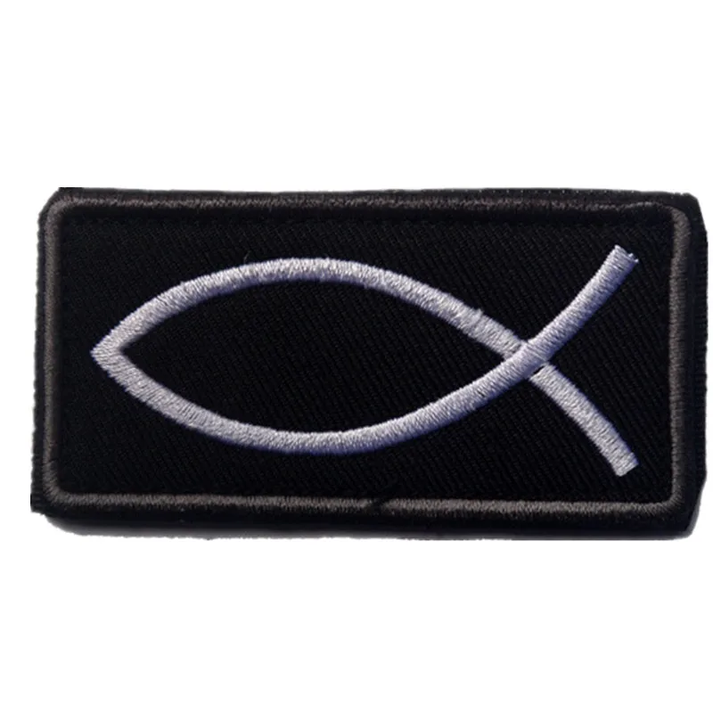 Охотничьи принадлежности ЗНАК ИИСУСА Патч Прямоугольник вышивка Флаг Христианская рыба Символ Тактическое нашивное браслеты Значок Строптивый.