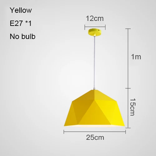 Yellow no bulb Светодиодный подвесной светильник в современном стиле, промышленный подвесной светильник, цветной подвесной светильник, железный подвесной светильник, лофт, скандинавский светильник для столовой, кухни - Цвет корпуса: Yellow no bulb