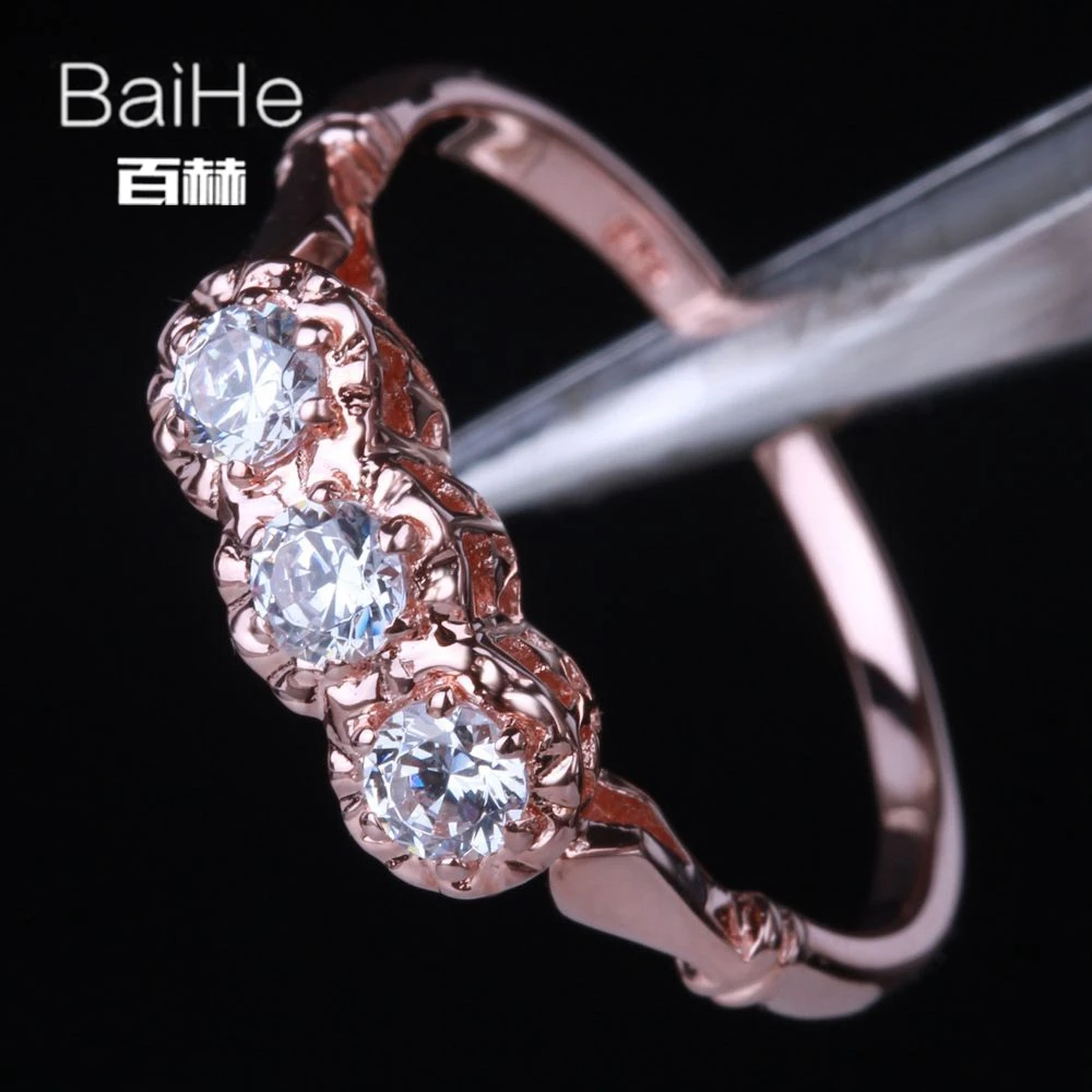 

BAIHE Solid 14K Rose Gold 0.36CT Genuine AAA Graded Cubic Zirconia Flawless circular Wedding Women Cubic Zirconia Ring