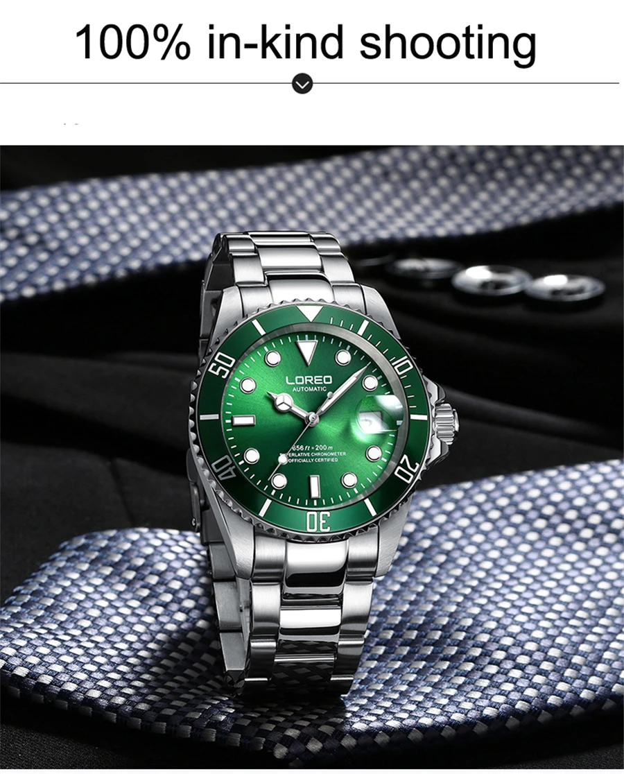 Мужские часы LOREO спортивные водонепроницаемые 200 м часы Relogio Masculino мужские часы автоматические механические военные армейские часы