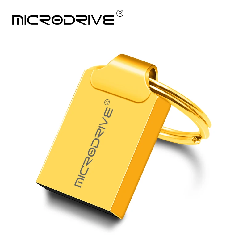 Мини USB флеш-накопитель 64 ГБ 32 ГБ Usb флешка 2,0 Водонепроницаемый металлический флеш-накопитель 128 ГБ usb флеш-накопитель 16 ГБ 8 ГБ флеш-накопитель с бесплатным кольцом для ключей - Цвет: Золотой