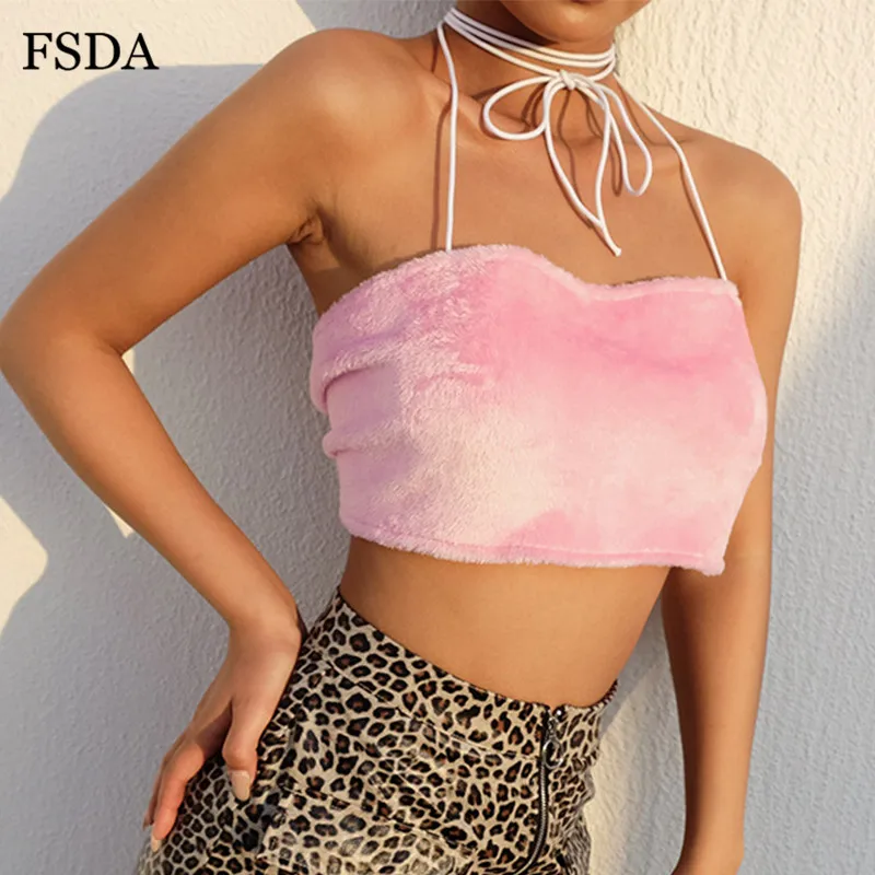 Женский укороченный топ на бретельках FSDA розовый короткий с открытой спиной и