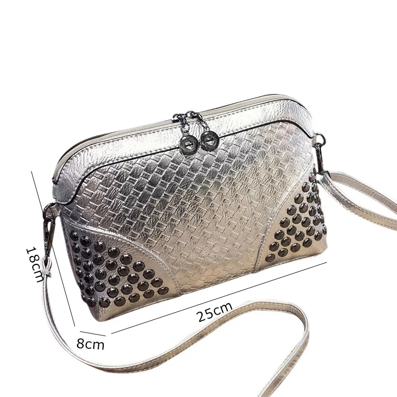 Wobag модная повседневная женская сумка через плечо, Золотая тканая мини-сумка, новинка, женская серебряная сумка-мессенджер из искусственной кожи с заклепками