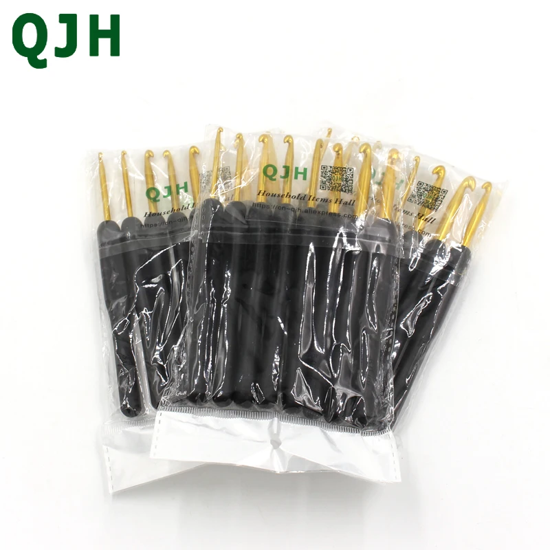 Вязанные инструменты спицы QJH 1 комплект/8 шт. пластиковые черные мягкие ручки большие золотые крючком Алюминиевые крючки вязанные плетение ремесло RX156