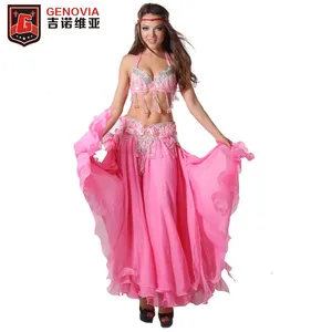 Женский костюм для танца живота, костюм из 3 предметов, с бюстгальтером и юбкой, с бусинами, для выступлений, профессиональное снаряжение