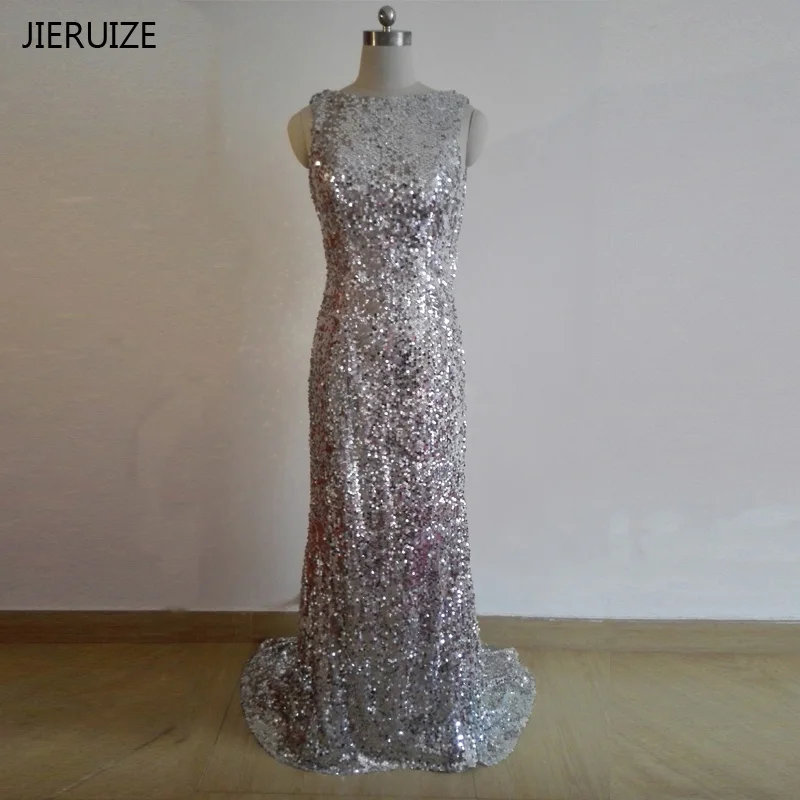JIERUIZE серебряные блестящие Длинные вечерние платья русалки Элегантные Выпускные