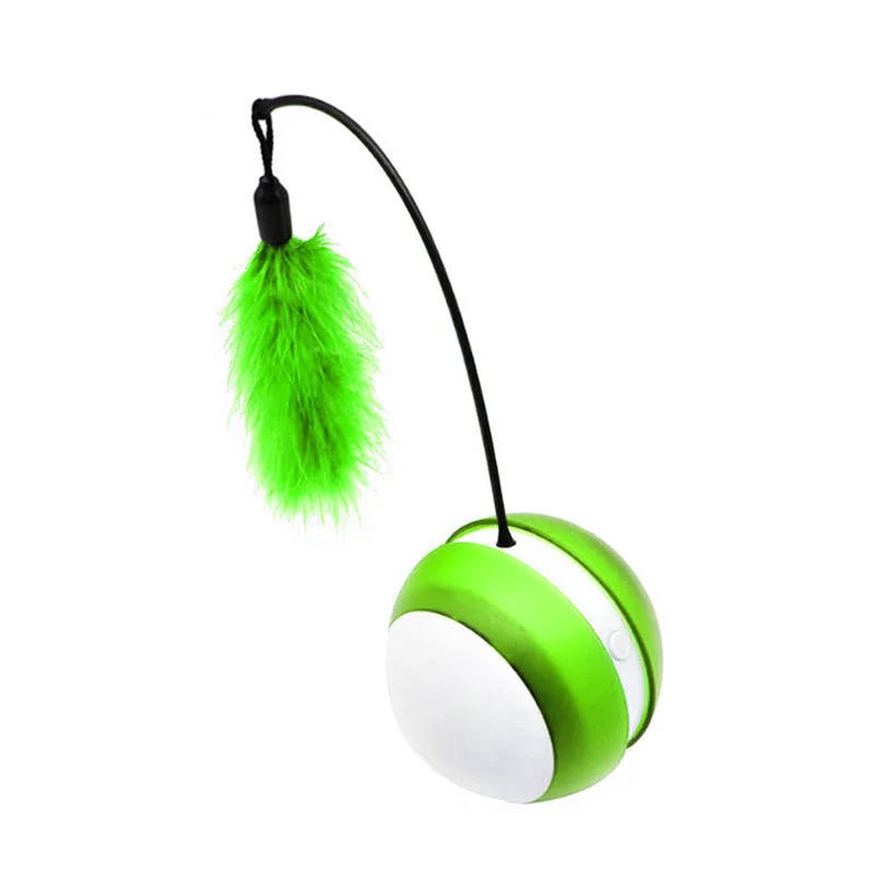 Green Pet Cat электрическая игрушка для котенка игрушка с яркий светодиодный светильник вокальный Роллинг перо мяч автоматическая вращающаяся интерактивная игрушка для собаки кошки - Цвет: Green