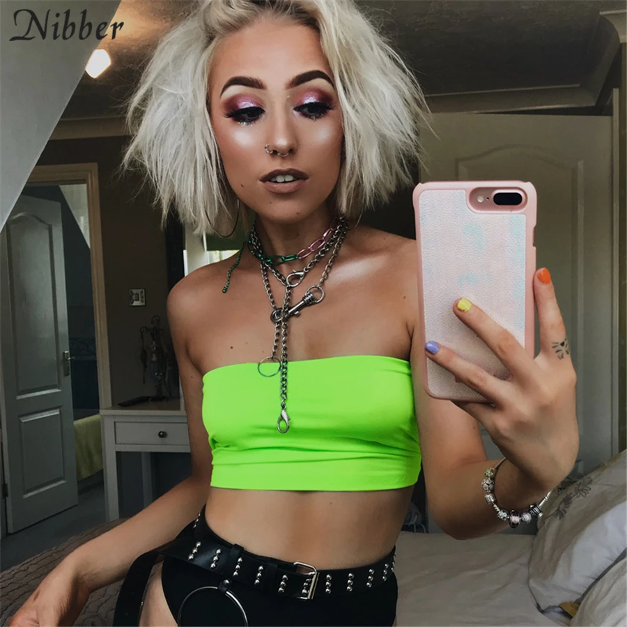 Nibber Мода неоновый Vrouwen Топ без бретелей Boob Топ женские лето Дикий пляжный отдых, досуг укороченный Топ Леди бандо Топ