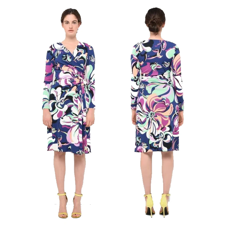 Новинка модный показ длинные рукава принт обернутый стиль эластичное