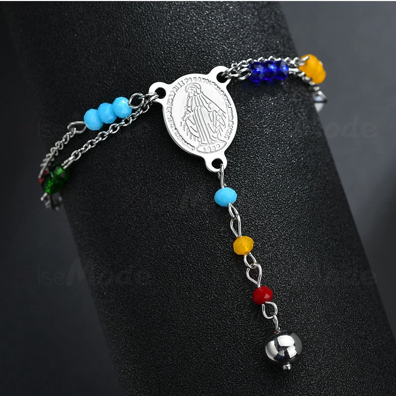 ELSEMODE винтажные Двойные Браслеты с цепочкой Дева Мария/Крест браслеты из