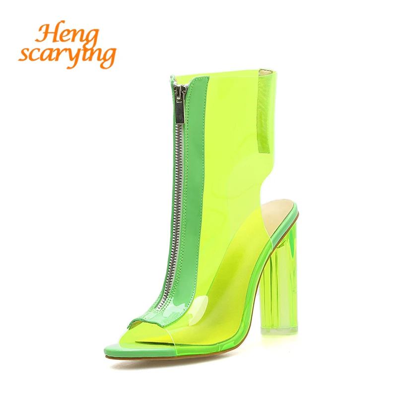 2019 летние женские туфли лодочки с открытым носком неоновые сандалии Сандалии