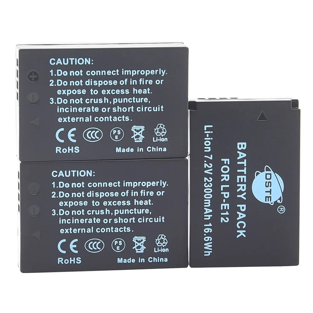 DSTE 3 шт. LP-E12 LPE12 LP E12 батарея для камеры Canon M 100D Kiss X7 Rebel SL1 EOS M10