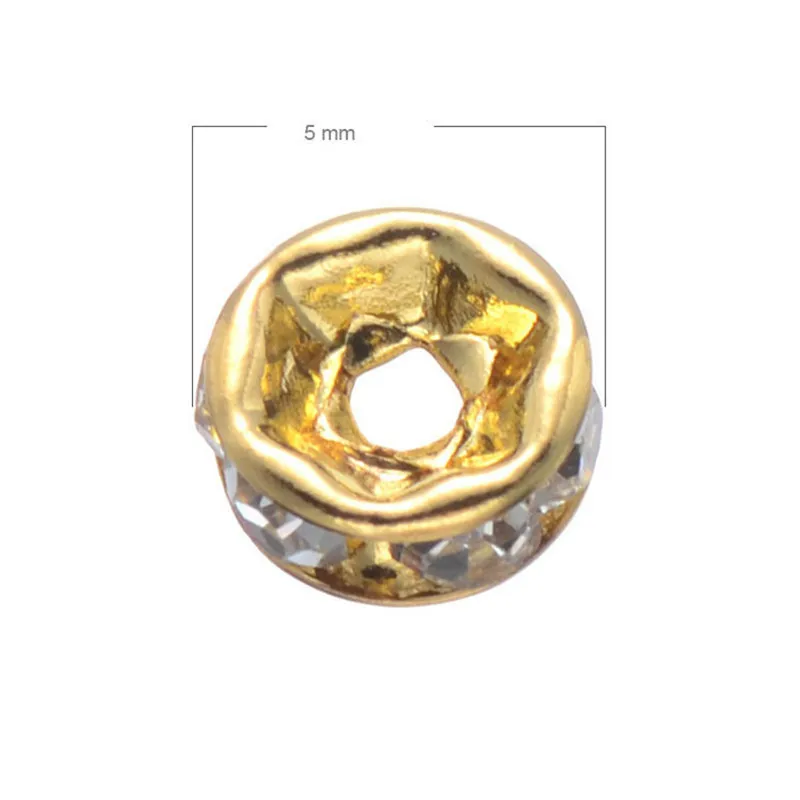 

1000PCS Fine Quality 5mm Iron Gold/Silver/Gun Black/Rhodium Metal White Crystal Rhinestone Rondelle Spacer Handmade Beads CHF436