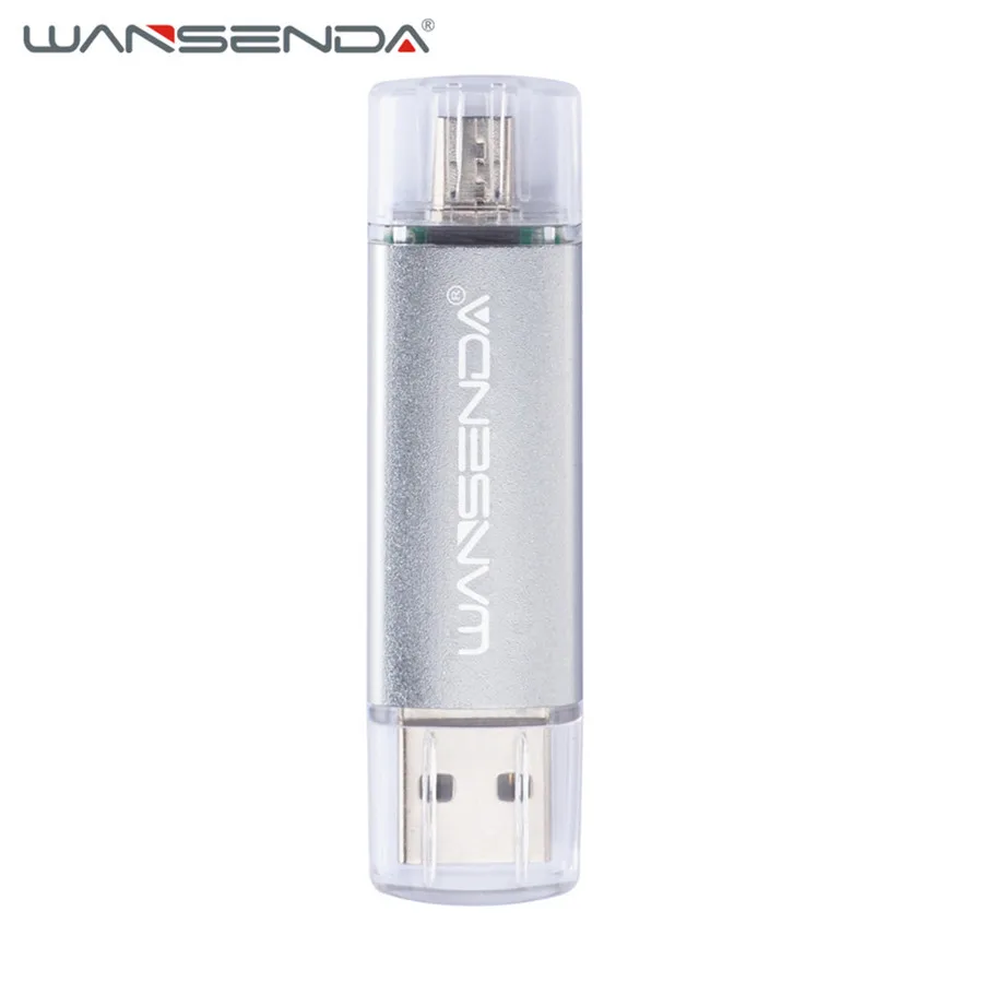 WANSENDA OTG USB флеш-накопитель 2 в 1 USB2.0 и Micro usb OTG флеш-накопитель 8 ГБ 16 ГБ 32 ГБ 64 Гб 128 ГБ 256 Гб флешки карта памяти - Цвет: Серебристый