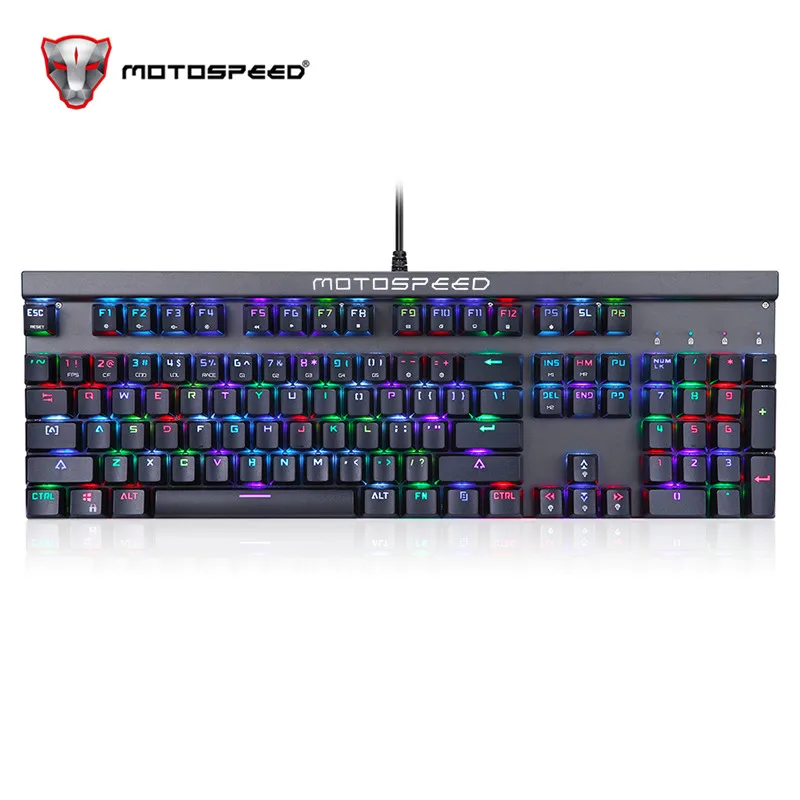 Игровая механическая клавиатура Motospeed CK103, русский английский, красный переключатель, Синий светодиодный, с подсветкой, RGB, компьютерная, игровая, эргономичная, для ноутбука