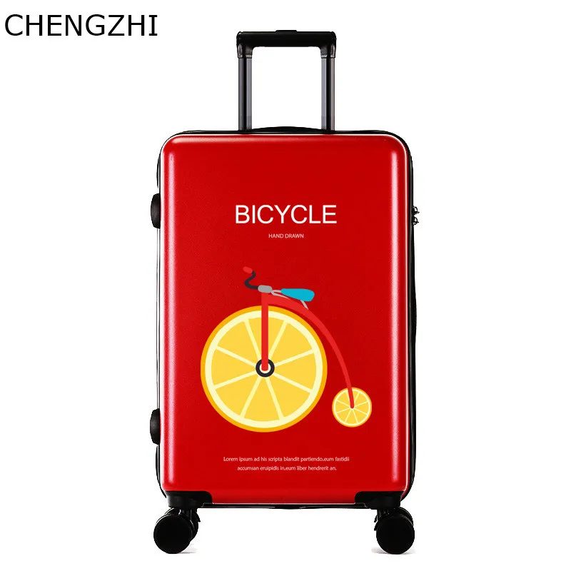 Чемодан CHENGZHI на колесиках Женский мультяшный бицикл с принтом для девочек 20/24/26