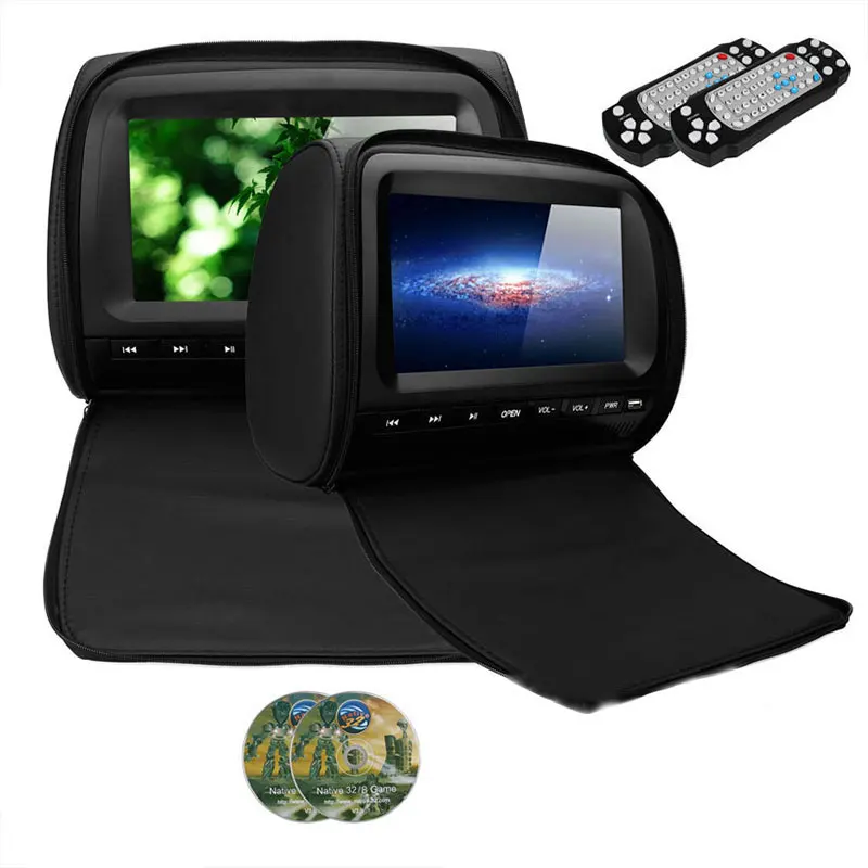 Black No Headphone Cemicen 2 шт. 9 дюймов Автомобильный подголовник монитор DVD видео плеер 800x480 на молнии TFT ЖК-экран с ИК FM USB SD динамик игра - Цвет: Black No Headphone