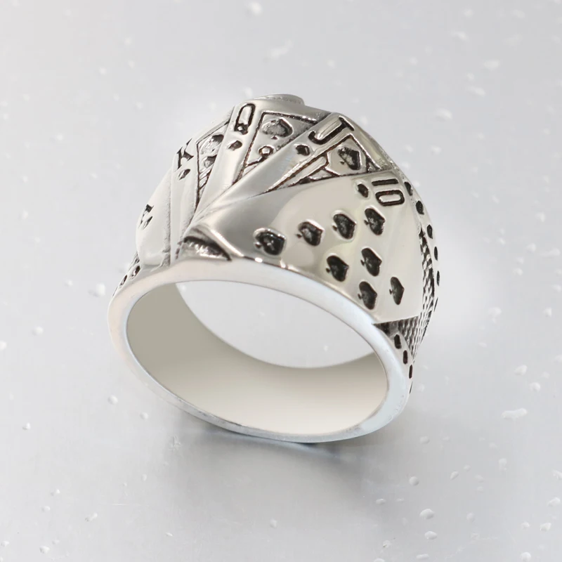 Lucky every time you win Men ring Stainless steel Classic Cool Men's Jewelry Chunky Black Enamel Spades Poker New Ring For | Украшения
