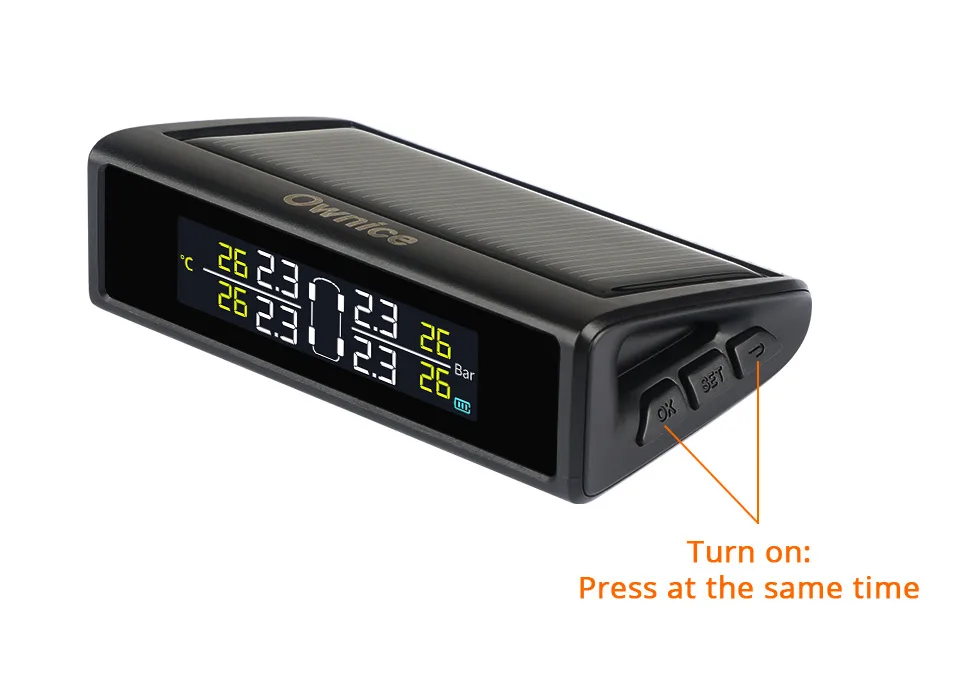 Owice Авто Солнечная энергия TPMS контроль давления в шинах 4 внешних внутренних датчика сигнализация Система безопасности цветной дисплей