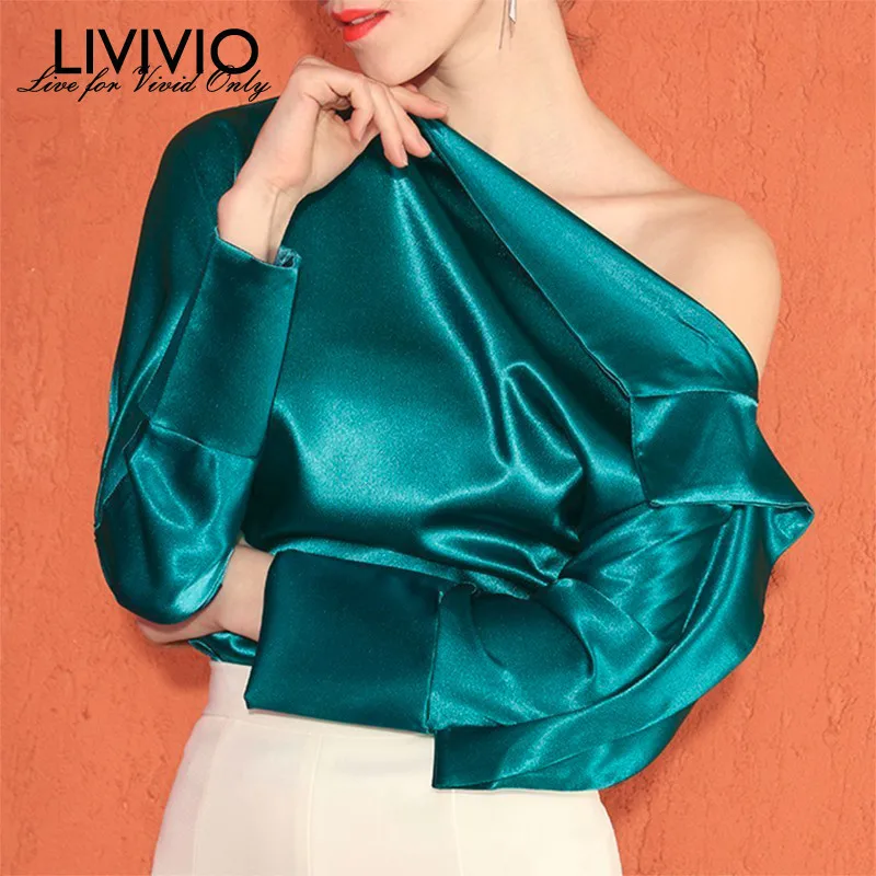 [LIVIVIO] Элегантный женский топ с открытыми плечами, рубашка с длинным рукавом, женские топы, однотонная уличная одежда, винтажная корейская модная весенняя одежда