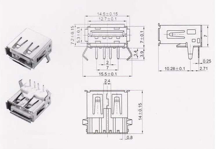 Glyduэлектронный элемент USB-A мать USB разъем базовый интерфейс 90 градусов изгиб ноги изогнутые иглы USB