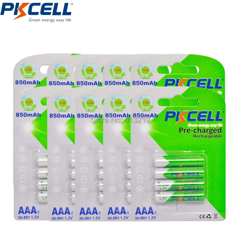 

PKCELL 850MAH 1,2 V AAA перезаряжаемые батареи AAA precharge Ni-MH батареи LSD для фонариков игрушки 40 шт/10 карт
