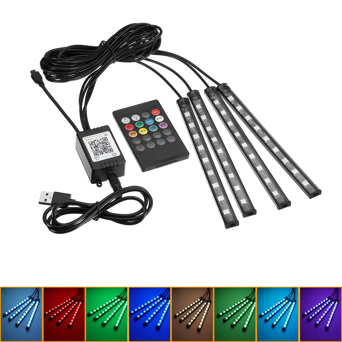1Set USB Interior Strip Lamp 9 LED App Control Light Rmote Control floor lights car Decorative atmosphere lamp