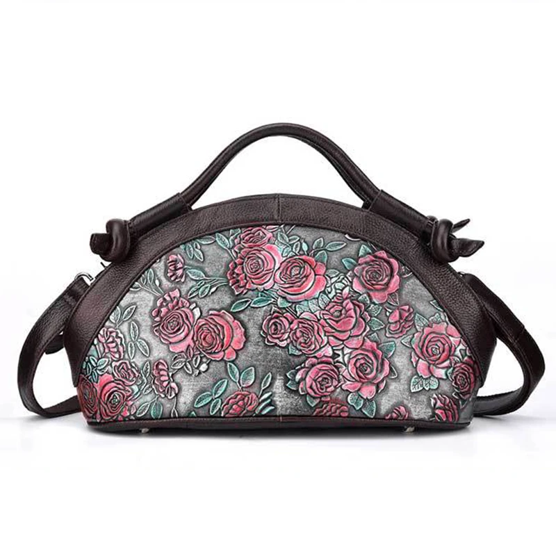 Женская сумка тоут из воловьей кожи натуральной с цветочным узором через