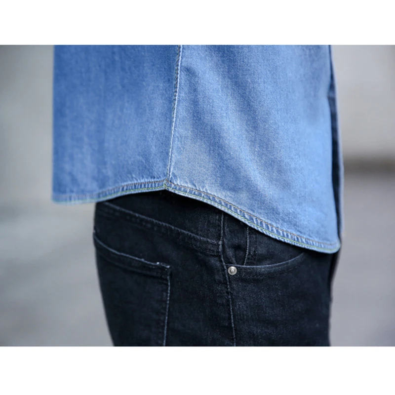 

2019 Men Spring classic style Slim fit Long sleeve denim Cargo shirt fashion Casual male Jeans Shirts camisa masculina 3XL