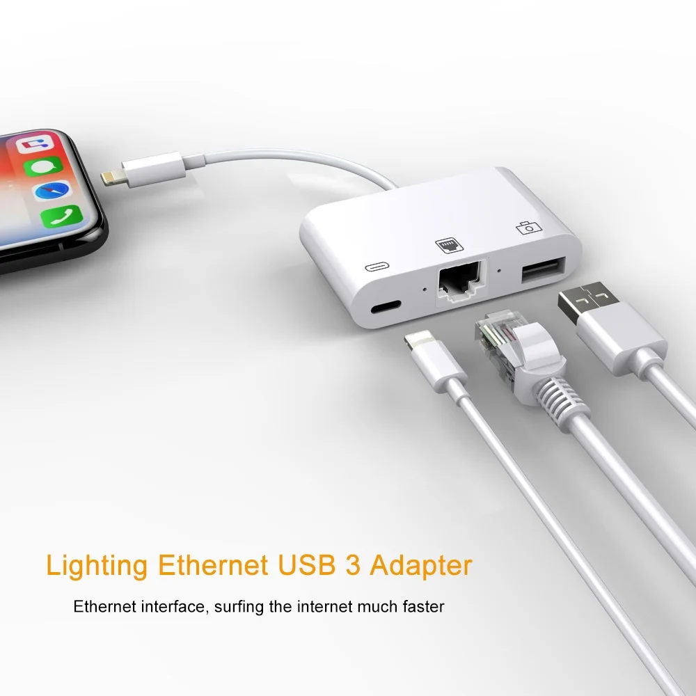 Allvcover 3 в 1 адаптер зарядного устройства для Lightning to LAN 100Mbps Ethernet RJ45 OTG USB 3.0 Камера Reader iPhone/iPad.