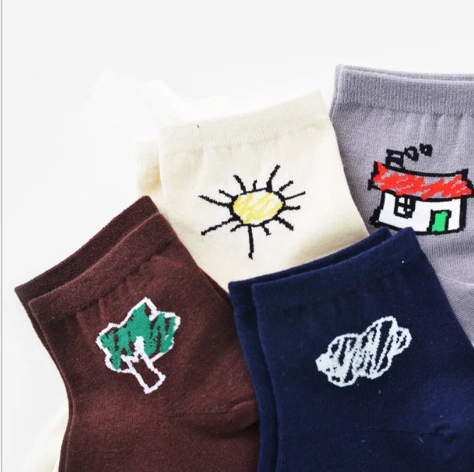 Магазин Crazy Fly новая мода японские Носки с рисунком дома солнца Короткие