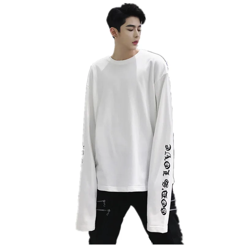 M-2XL!! Autumn European and American letter printing men's long section long-sleeved hip-hop loose bottoming shirt. | Мужская одежда