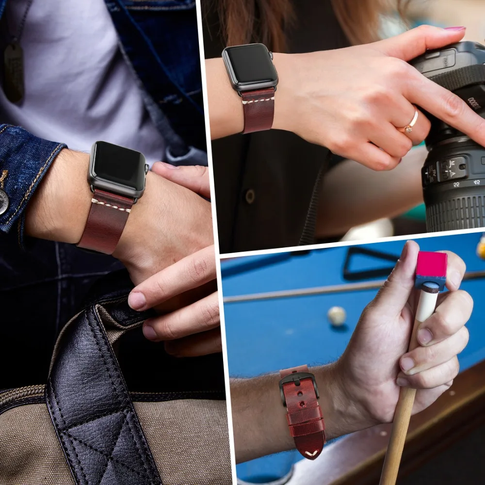 MAIKES наручных часов iWatch, 44 мм 40 мм кожаный ремешок для наручных часов, ремешок для Apple Watch, 42 мм, 38 мм, версия серии 4/3/2/1 Часы Аксессуары Часы Браслет