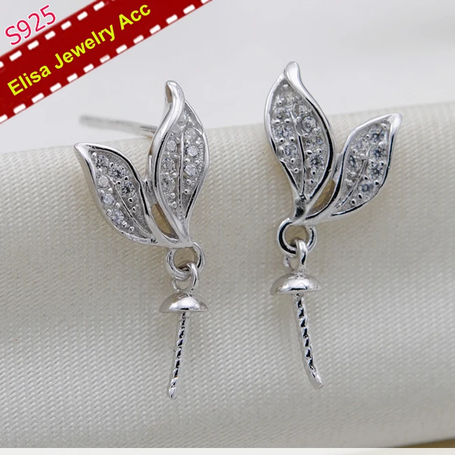 Elegant Leaves Pearl Drop Earrings Jewelry Findings S925 Sterling Silver Components Colors 3Paris/Lot | Украшения и аксессуары