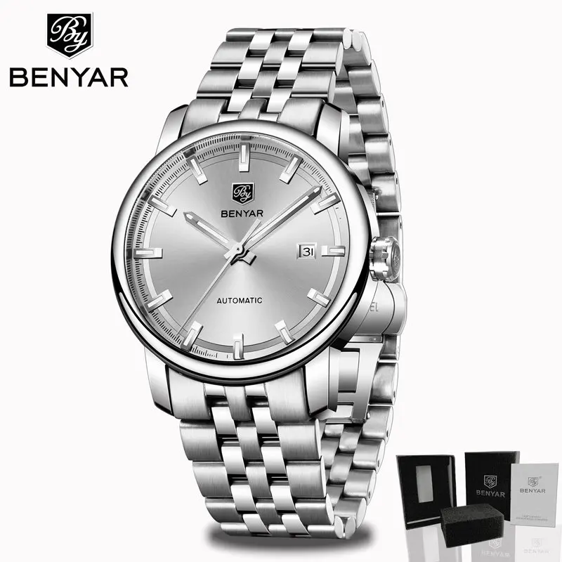 Silver-White S BENYAR, мужские часы, автоматические механические часы, мужские наручные часы, для мужчин, s, Лидирующий бренд, Роскошные, деловые часы, Tourbillon, Montre Homme - Цвет: Silver-White S
