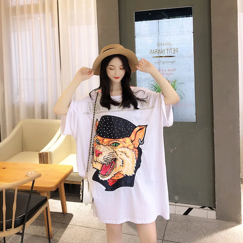 QING MO женское платье-рубашка с животным принтом черное белое летнее платье до