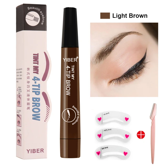 Light brown set Водостойкий карандаш для бровей микроблейдинг Тушь для бровей 4 кончика жидкий Набор для перманенного макияжа бровей ручка стойкий для бровей Карандаш Макияж для начинающих набор - Цвет: Light brown set